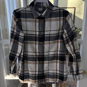 Uniqlo Black and Brown Plaid Button Down Shirt